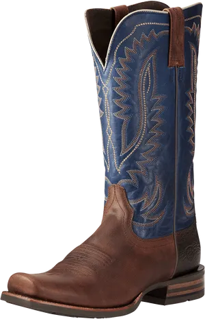 Western Cowboy Boot Blue Brown Leather PNG Image