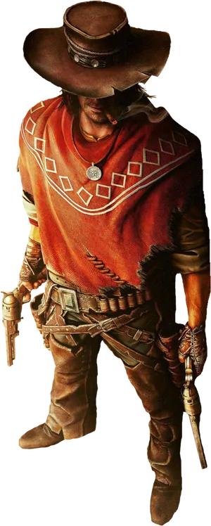 Western Gunslingerin Red Poncho PNG Image