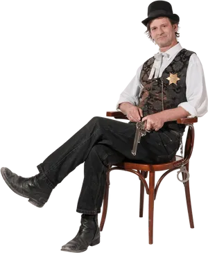 Western Sheriff With Revolver PNG Image