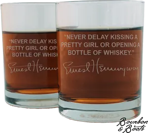 Whiskey Glasses Hemingway Quote PNG Image