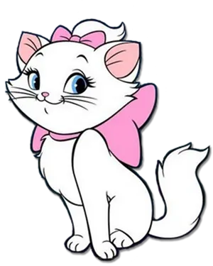 White Animated Kitten Pink Bow PNG Image