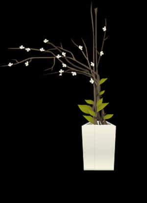 White Blossomed Branchin Vase PNG with transparent background