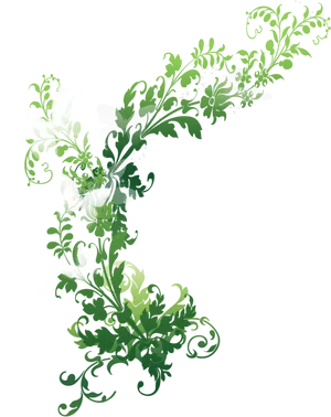 White Butterfly Green Vines Graphic PNG Image