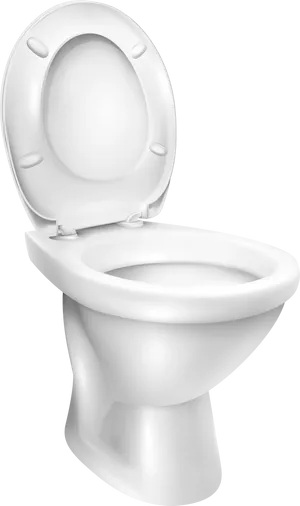 White Ceramic Toilet With Open Lid PNG Image