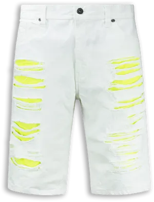 White Distressed Bermuda Shortswith Yellow Accents PNG Image