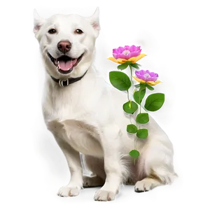 White Dog With Flowers Png Lqc61 PNG Image