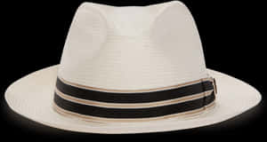 White Fedora Hatwith Black Band PNG image with transparent background
