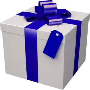 White Gift Box Blue Ribbon PNG Image