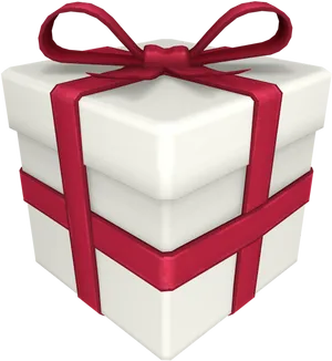White Gift Box Red Ribbon PNG Image