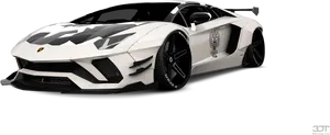 White Lamborghini Aventador Custom Graphics PNG Image