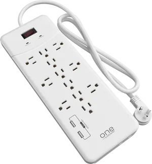 White Multi Outlet Surge Protector Power Strip PNG Image