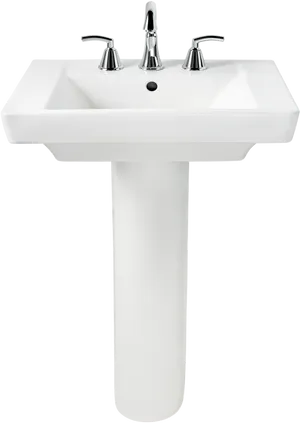 White Pedestal Sink With Faucets PNG Image