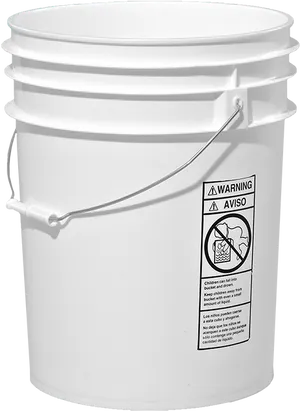 White Plastic Bucket With Warning Label PNG Image