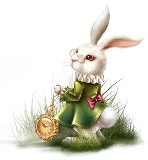 White Rabbit With Pocket Watch PNG Image