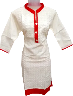 White Red Trimmed Kurti Design PNG Image