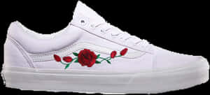 White Sneakerwith Red Rose Embroidery PNG with transparent background