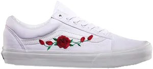 White Sneakerwith Red Rose Embroidery PNG Image