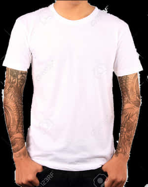 White T Shirt Tattooed Arms PNG image with transparent background