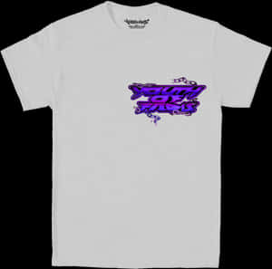 White T Shirtwith Purple Graffiti Graphic PNG image with transparent background