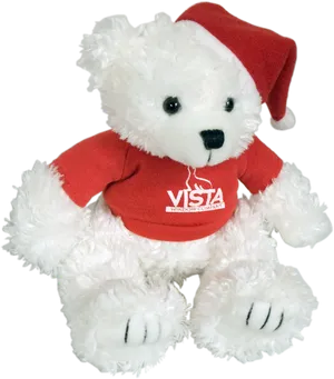 White Teddy Bear Red Shirt Santa Hat PNG Image