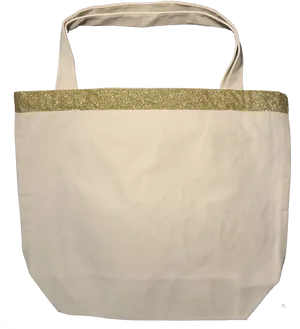 White Tote Bagwith Gold Glitter Trim PNG Image