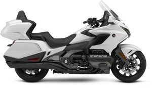 White Touring Motorcycle Side View PNG Image