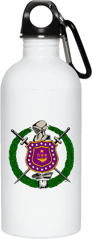 White Water Bottle With Crest Design PNG image with transparent background