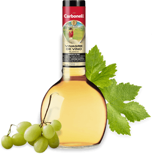 White Wine Vinegar Bottle With Grapes PNG image with transparent background