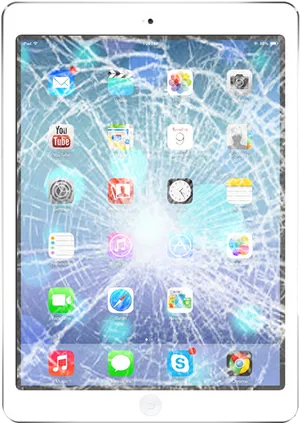 Whitei Pad With Cracked Screen PNG Image