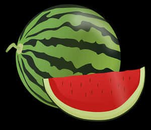 Whole Watermelonand Slice Graphic PNG with transparent background