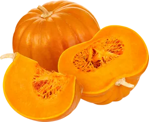 Wholeand Sliced Pumpkin Display PNG Image