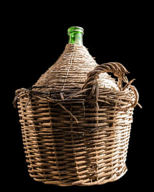 Wicker Wrapped Bottlein Basket PNG with transparent background
