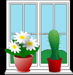 Window Plants Illustration PNG image with transparent background