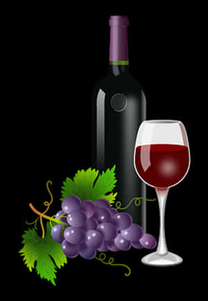 Wine Bottle Glass Grapes Vector PNG image with transparent background