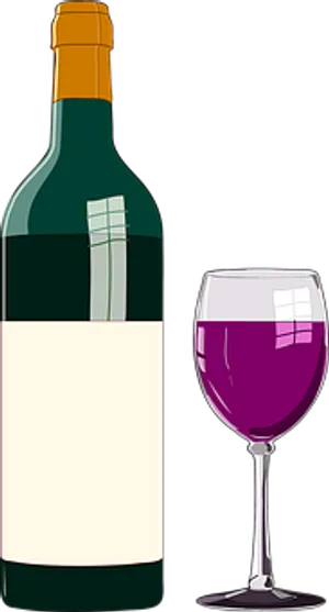 Wine Bottleand Glass Vector PNG Image