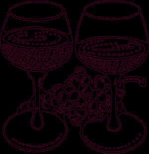 Wine Glassesand Grapes Outline PNG image with transparent background