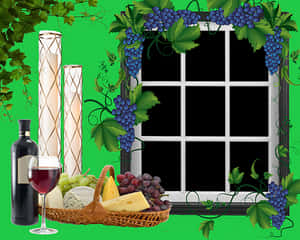 Wineand Cheese Basket Vineyard Theme PNG with transparent background