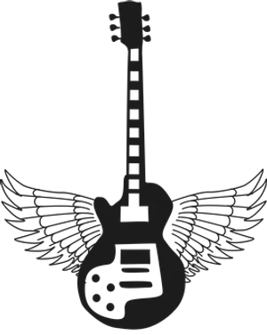 Winged Guitar Silhouette PNG Image