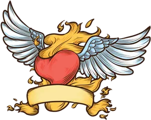 Winged Heartwith Flames Tattoo Design PNG Image