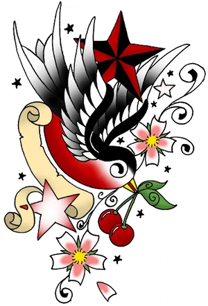 Winged Star Tattoo Design PNG Image