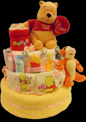 Winnie The Pooh Diaper Cake PNG image with transparent background
