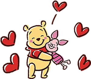 Winnieand Piglet Huggingwith Hearts PNG Image