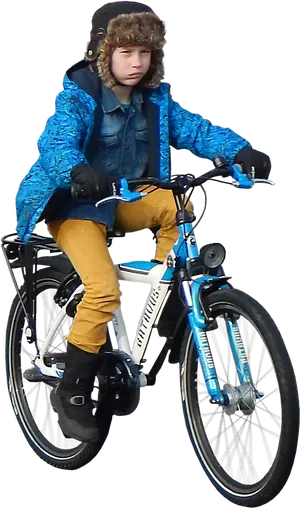 Winter Biking Adventure Boy PNG Image