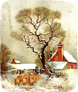 Winter_ Shepherd_ Scene_ Vintage_ Illustration PNG Image