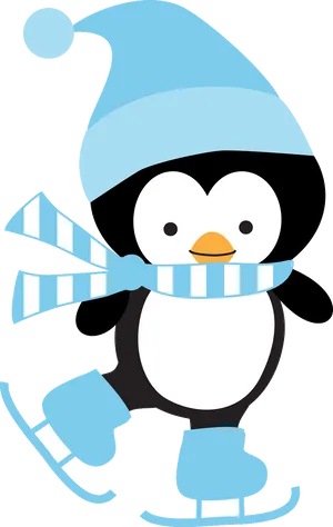 Winter Skating Penguin Cartoon PNG Image