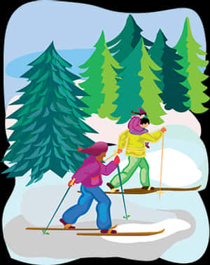 Winter Skiing Adventure Forest Scene PNG image with transparent background