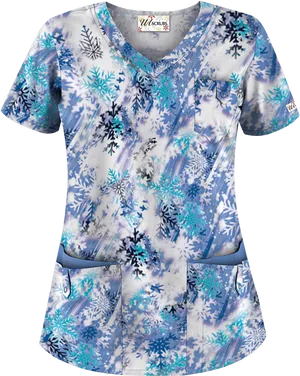 Winter Snowflake Print Scrubs Top PNG Image