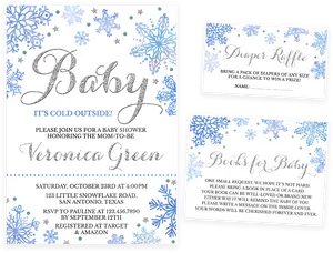 Winter Themed Baby Shower Invitation Set PNG Image