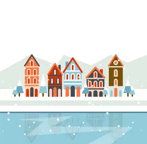 Winter Village Illustration PNG Image