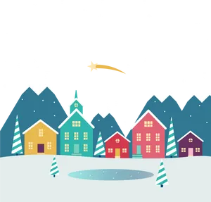 Winter Village Night Illustration PNG Image